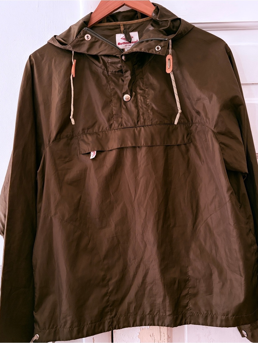 Battenwear Packable Anorak Olive Green Hooded Rain Jacket USA Made